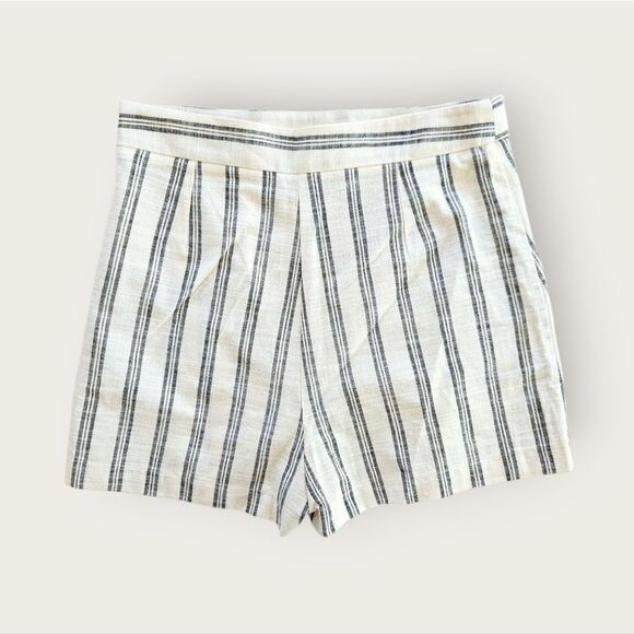 NWT Zara Cotton Linen Look Striped Ecru Button-Front High Waist Skort Skirt L - Picture 7 of 13